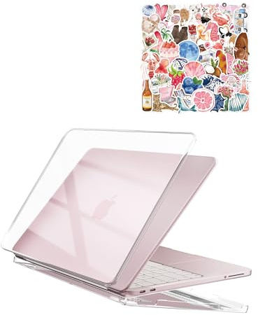 ProCase Funda para MacBook Neo 13 2026 con Chip A18 Pro A3404, Funda Protectora Ultradelgada para MacBook Neo 13 Pulgadas con 50 Pegatinas, Cristal Claro y Rosa