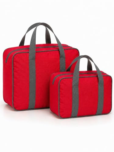 GX GARGIX Coppia Borse Termiche Mare Grande + Piccola – Set 2 Borse Frigo con Interno Isolante, Manici Resistenti e Zip, Ideali per Spiaggia, Picnic, Campeggio e Spesa Refrigerata (GX/TERM-ROSSO)