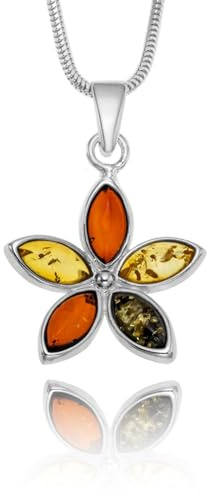 Copal Damen Halskette Mit Blumenanhänger Aus Bernstein Und Sterling Silber