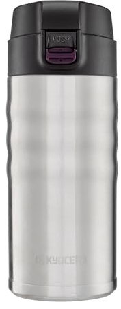 KYOCERA MB-12F SS Travel Mug Stainless Flip Bottiglia termica, Apertura rapida 12H/24C, 12 Fluid_Ounces, Stainless Steel, Gris