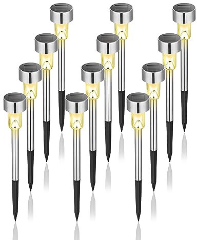 GIGALUMI Solarlampen für außen, Solarleuchten für Garten, 12 Stück, wasserdichte Solar Gartenleuchten für außen Garten, Balkon, Terrasse, Rasen, Wege (Warmweiß)