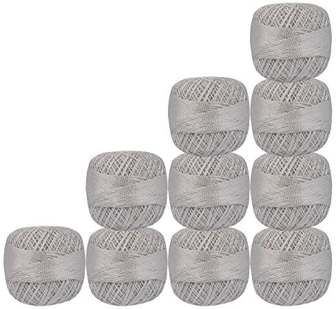 Set mit 10 Stück weiß mit metallischem Silber-Baumwoll-Häkelgarn für Kreuzstich, Stricken, Tatting Deckchen, Stränge, Lacey Craft Garn.