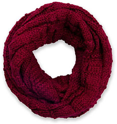 styleBREAKER sciarpa scaldacollo in maglia a quadri, sciarpa ad anello in maglia fine a tinta unita, sciarpa invernale in maglia, unisex 01018154, colore:Bordò-Rosso