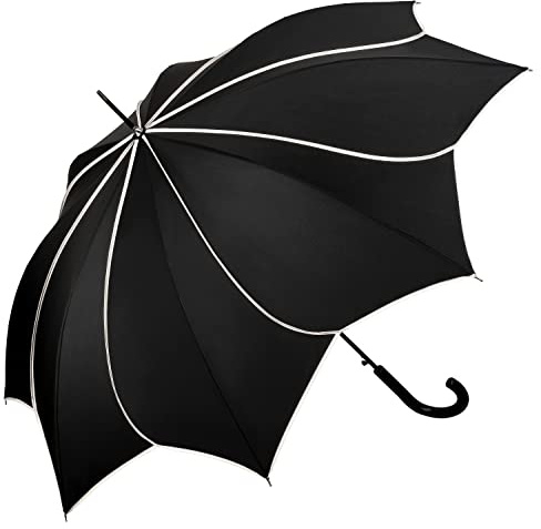 VON LILIENFELD Paraguas de Iluvia Largo Clásico Automático Grande Sombrilla Mujer Minou negro costura gris