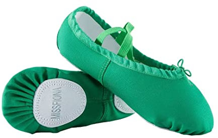 missfiona Canvas Ballet Dance Shoes for Women Split Sole Ballet Slippers Gymnastics Shoes(6.5 UK, Green)