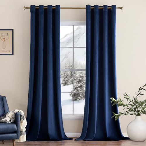 MIULEE Marineblau Samtvorhang mit Ösen, Wunderschön Weich Vorhänge Samt für Deko Schlafzimmer Wohnzimmer, 2 Stück Samt Gardinen Blickdicht Jedes 225 cm Hoch, Dicker Velvet Thermovorhang Winter