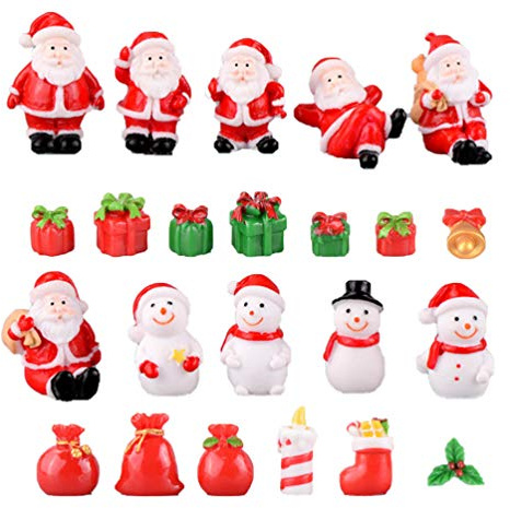 Amosfun 23-teiliges Weihnachts-Miniaturset zum Basteln, darunter Weihnachtsmann, Schneemann, Rentier und mehr; perfekt Weihnachtsdekoration, Mikrolandschaft und Puppenhauszubehör（Zufälliger