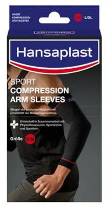 Hansaplast Sport Compression Wear Arm Sleeves, Armbandage unterstützt die Muskulatur, Ellenbogenbandage fördert mit Kompression die Muskelregenration, 1 Paar, Größe S/M