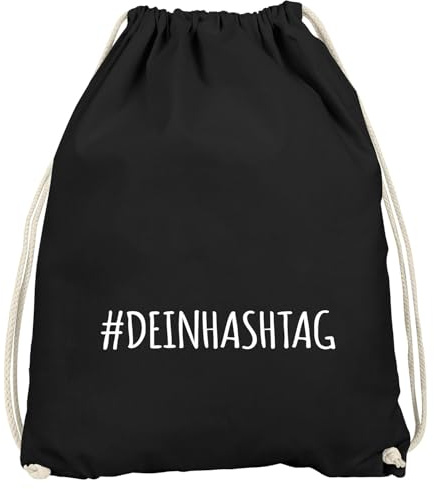 MoonWorks® Turnbeutel personalisiert #Dein Hashtag individuell bedrucken mit eigenem Text Spruch lustig Gymbag Baumwolle Schwarz unisize