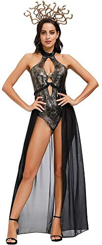 Uteruik Halloween Medusa Kostüm mit Medusa Stirnband Schlange Gedruckt Einteiler Bauchkontrolle Badeanzüge Cosplay Halloween Weihnachten Party Outfit für Frauen