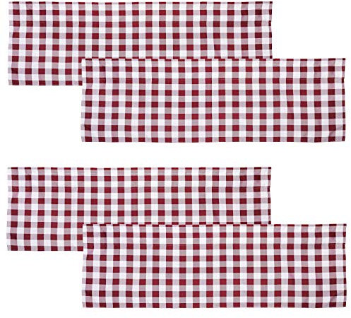 RLoncomix 4-teiliges Büffel-Karo-Bauernhaus-Volant für Fenster, klassischer Landhaus-Volant-Vorhang für Café, Küche, Schlafzimmer, 147 x 40 cm, Burgunderrot/Weiß