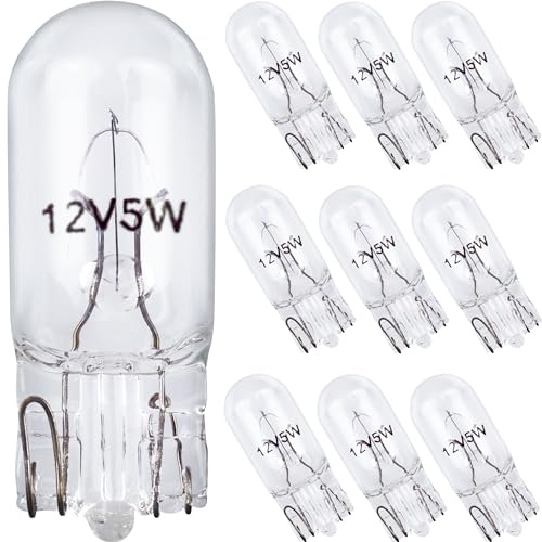 194 Bulb License Plate and Landscape Light Bulbs W5W 12V 5W for Tag Light, Side Marker, Trunk, Brake, Map Light Bulb - T5, T10 Wedge Base Low Voltage Landscape Lighting Bulbs - Long Life 10 Pack