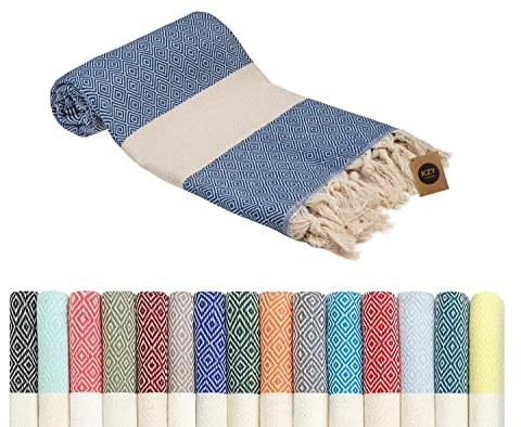 KZY LONDON Saunatuch Hamamtuch Saunahandtuch Strandtuch Badetuch Duschtuch Strandhandtuch Picknickdecke%100 Baumwolle Extra Leicht XXL 100 x 180 cm Damen&Herren (1, Blau)