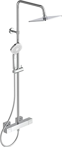 Ideal Standard A7540AA Ceratherm C100 Square Duschsystem mit Brausethermostat – 3-Funktions-Handbrause Ø 11 cm und Regenbrause 20x20 cm – Brauseschlauch 175 cm – in Chrom