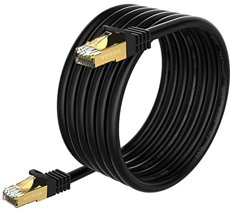 VOSGA Cat6 Shielded Ethernet Cable 20M,26AWG Patch Cable,550MHz 10Gbps LAN Network Cable with Gold Plated RJ45 Connectors,Indoor Outdoor Cat 6 Waterproof Direct Burial Internet Cord,20M Black