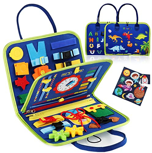 Guolely Busy Board Montessori Toy for 3-6 Year Old Toddlers - Educational Activity Developing Sensory Board for Fine Basic Dress Motor Skills - Travel Toys for Plane Car, Gift for Boys Girls