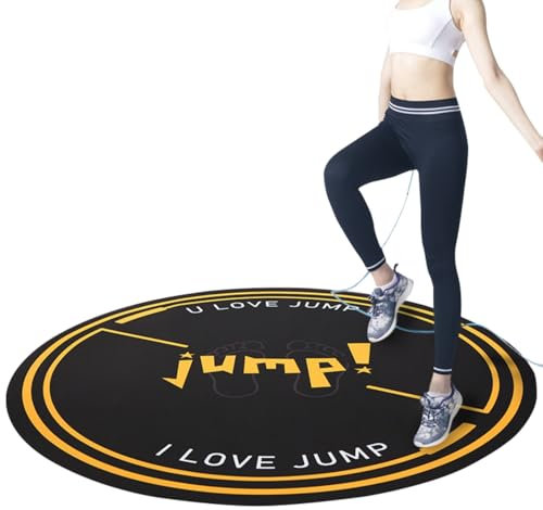 Nisorpa Jump Rope Mat 49'' Round Non-Slip Pad 1/4'' Thick Durable Workout Shock Absorbing for Skipping, Cardio, Cross Exercise, Gym - Black and Yellow