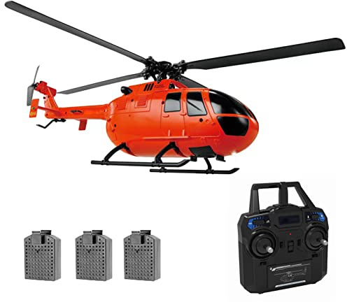 GoolRC C186 Remote Control Helicopter, 4 CH Single Propeller Without Ailerons RC Helicopter with 6-axis Gyro Stabilization, Altitude Hold, 3 Batteries, Remote Control Airplane Toy for Adults Orange