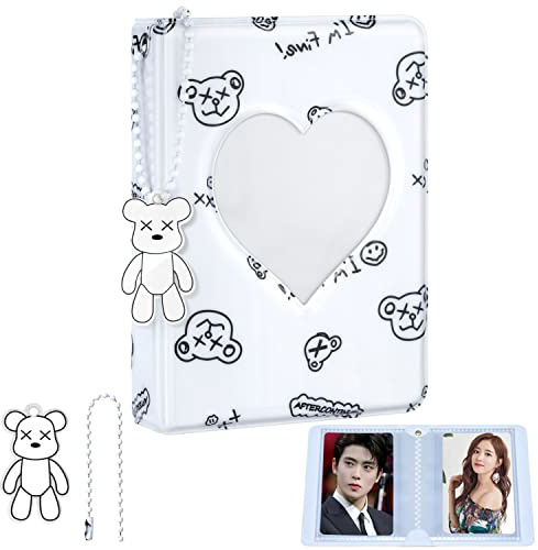 3 Inch Kpop Photocard Binder, Cute Kpop Photocard Holder Book Mini Photo Kpop Album, Hollow Kpop Binder Collector Book 40 Pockets Photo Card Holder with Lovely Pendant for Photo Collection