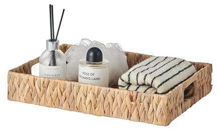 Eden & Willow E&W Rectangle Water Hyacinth, Decorative Natural Hand-Woven Seagrass Serving Tray with Handles (Large)