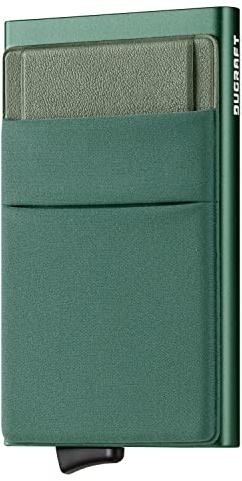 DUGRAFT Korthållare Slim Pop-Up Plånbok med Pengaficka Minimalist RFID Blocking Metal Credit Card Case för Män, Midnattsgrönt