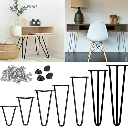 Hairpin Table Legs, 8 inch / 20cm Heavy Duty Metal Furniture Legs, Modern DIY Metal Table Legs Black Furniture Legs with Floor Protectors & Screws for Coffee and End Table Cabinet TV Stand, Set of 4