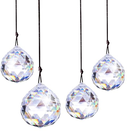 Solfångare, 4 stycken kristallsolfångare fönster, prisma hängande dekoration, glas kristallkula för hem, kontor, trädgård