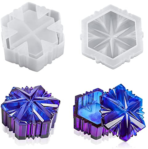 FineInno Resin Box Mould Snowflake Jewelry Box Mold with Lid Epoxy Silicone Mould Candy Jar Casting Mould Container Mould for Trinket Organizer DIY Craft Decor