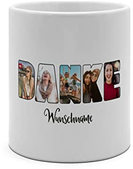 PhotoFancy® - XXL Tasse 'Danke' - Personalisierte Fototasse mit eigenem Foto und Text - Große Tasse selbst gestalten - Jumbo-Becher XXL 750 ml