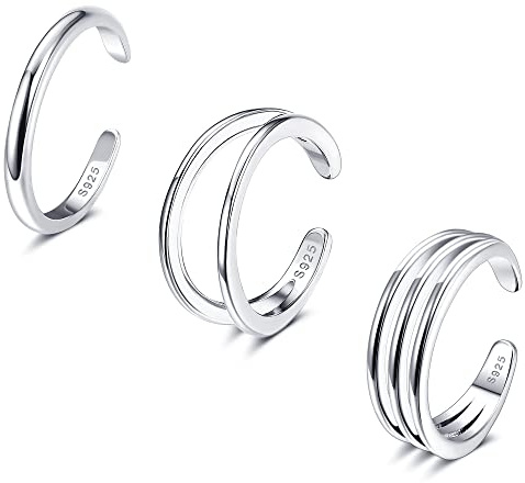ORAZIO 3PCS Plata Esterlina 925 Anillos del Dedo del pie Para las Mujeres Anillos del Dedo del Pie Abierto Ajustable Banda de Circonio Cúbico Anillo del Dedo del pie Set de Verano Playa Pie Joyería