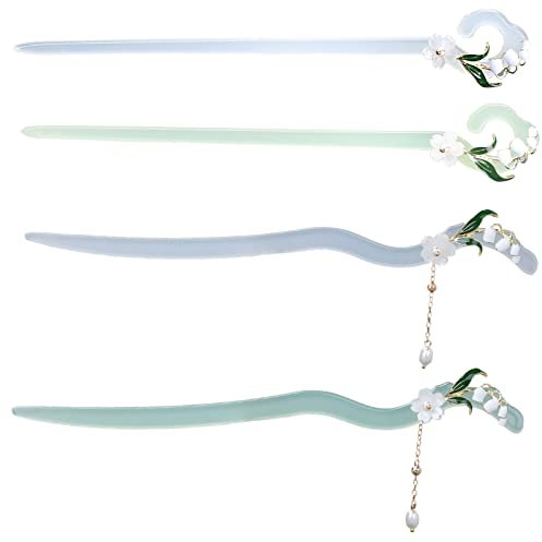 HomeSoGood 4 bastoncini per capelli cinesi, forcine per capelli in resina con nappa, bacchette per capelli retrò da 17,8 cm