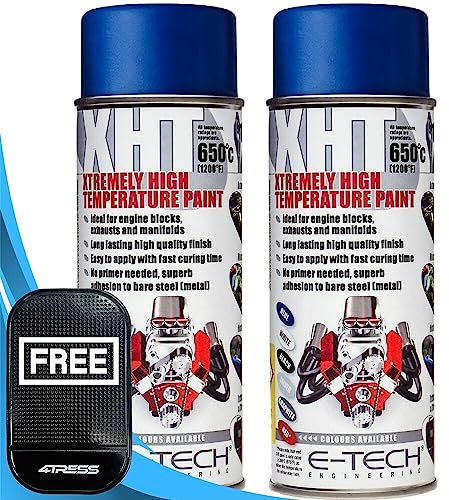 4TRESS E-TECH 2 x 400ml XHT Blue Extremely High Temperature Spray Paint Brake Caliper Engine Block 650°C Non Slip Car Dash Mat (4T-XHT-007)