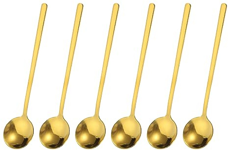 uxcell Lot de 6 mini cuillères à expresso en acier inoxydable de 12,7 cm - Pour café, dessert, crème glacée, gâteau - Doré