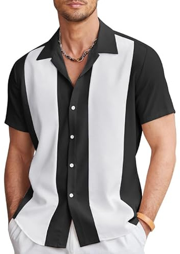 HEARTTOUCH Camicia da bowling da uomo, stile vintage anni '50, rockabilly, per il tempo libero, con bottoni, camicia estiva a maniche corte, S-3XL, XXL