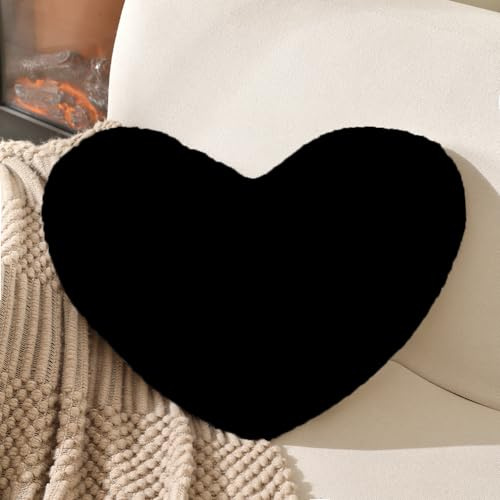 XIAIJIA Cuscino a forma di cuore nero a forma di cuore morbido in pelliccia di coniglio grande cuscino decorativo per letto cuscino a forma di cuore per divano soggiorno regalo di San Valentino per