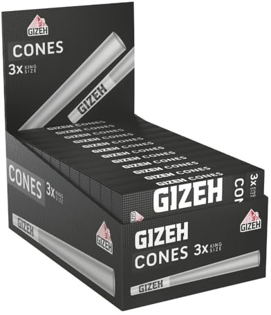 GIZEH BLACK King Size Cones + Tip – 24 Pack á 3 Cones | Vorgedrehte Joint Hülsen im King Size Format, Länge ca. 11 cm, Tip 3 cm, Ø Mundstück ca. 6 mm
