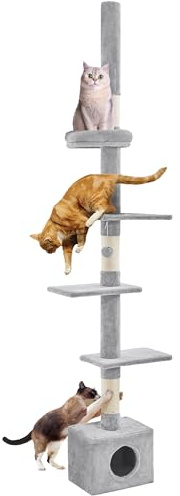 Yaheetech Torre Rascador para Gatos en Altura Ajustable 226-266cmGris Claro