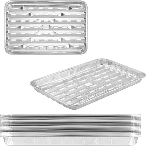 MESTAEK 20-Pack 13 × 8.6 Food-Grade Aluminum Foil Disposable BBQ Grill Trays – Perforated Grill Baskets for Meat, Veggies & Seafood, Easy Outdoor Grilling & Cleanup
