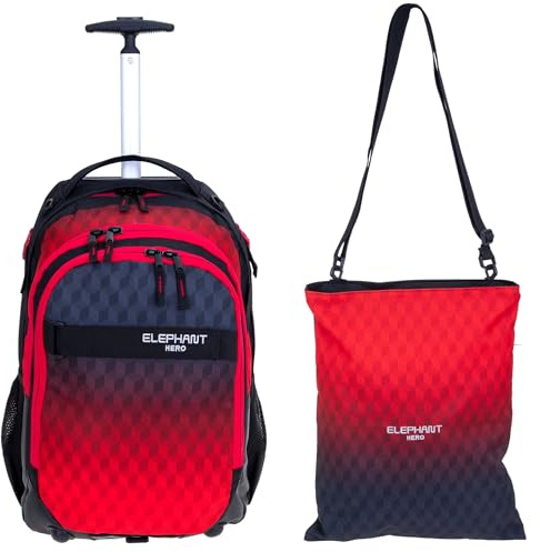 Elephant 2tlg. Set Trolley Schultrolley + Turnbeutel 12869 Red Cube | Rucksack mit Rollen, Trolley Trolly Attach Bag Jungen Mädchen Sportbeutel Sport Schule Kinder