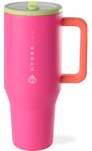 HydroJug Traveler - Taza moderna de 1,2 litros con asa y fácil portabebés, cabe en portavasos para coche, botella de agua a prueba de fugas, acero inoxidable aislado reutilizable con base de goma