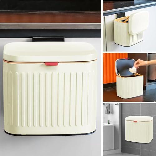 TESIN Hanging Kitchen Compost Bin 4 Liter/1.05 Gallon, Small Trash Can with Detachable Inner Bucket for Cupboard/Countertop/Bathroom/Camping/Office/Camping (Milky White-4 Liter)