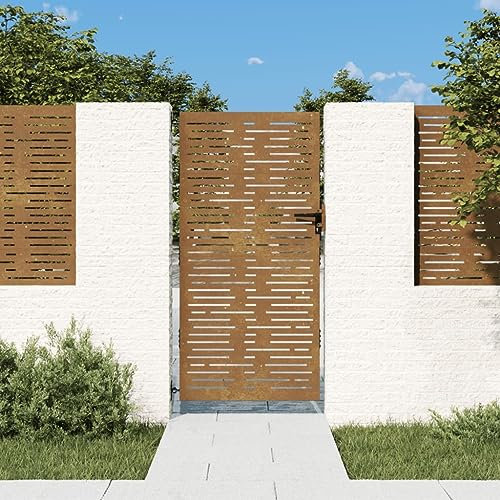 Gecheer Puerta de jardín Acero,Puerta para Valla,Puerta Exterior de Jardín,Cancela Barrera Valla Verja,Patio Entrada Exterior,Robusta y Duradera Acero corten Oxidado diseño Cuadrado 85x175 cm