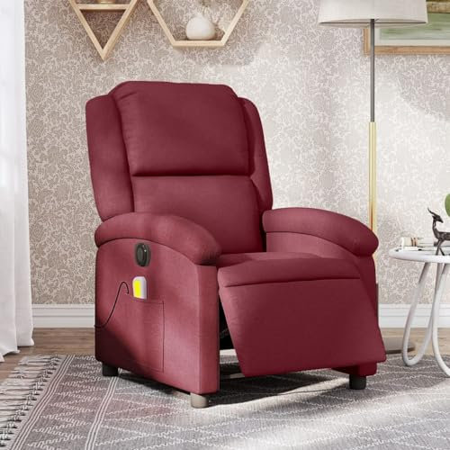 Homgoday Massagesessel Elektrisch Fernsehsessel Relaxsessel mit Liegefunktion Ruhesessel Sessel Verstellbare Rückenlehne Polstersessel Wohnzimmer Weinrot Stoff
