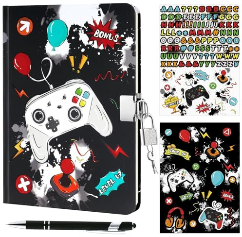 WERNNSAI Set Gioco Diario - Diario luminoso per bambini Diario per videogiochi con lucchetto e chiavi, Blocco note per la scuola A5 a righe, Quaderno per giochi Regalo