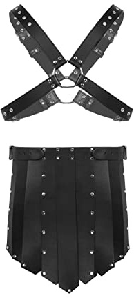 Herren Brustgeschirr PU Leder Männer Römer Gladiator Kostüm Set Lederrock Kilt Clubwear Cosplay Rüstung