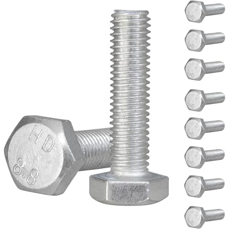 M10 x 40mm Sechskantschrauben, verzinkte Stahl-Schrauben, vollgewinde, korrosionsbeständig, schwere Bolzen für Bau-, Maschinenbau-, Automobil-, Möbel- & DIY-Projekte (Packung mit 10)