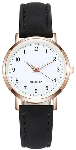 LIWEARE Damenuhr, Damen Analog Quarz Uhr mit PU-Leder Armband, Uhren Damen Einfache Business Klassische Armbanduhr Lässig Quarzuhr Leuchtuhr (Schwarz)