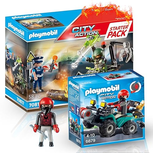 PLAYMOBIL 70817 Starter Pack Polizei: Gefahrentraining 6879 Ganoven-Quad mit Seilwinde – Actionreiche Polizeimissionen und spannende Verfolgungsjagden in einem Set!