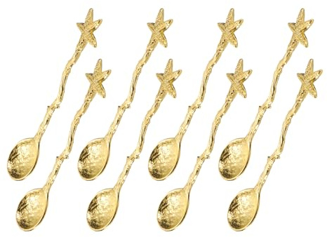 sourcing map 8pcs Star Shaped Spoons, 4.3 Inch Coffee Spoon, Stirring Spoon, Tea Spoon, Dessert Spoon, Curve Handle Spoon Kitchen Gadget, Gold