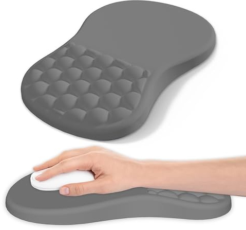 Mauspad mit Handgelenkauflage,Ergonomisches Mousepad zur Linderung von Schmerzen im Karpaltunnel, Memory-Schaum mit Rutschfester Gummi-Basis Office Mat für Computer, Laptop, Desktop (Grau)
